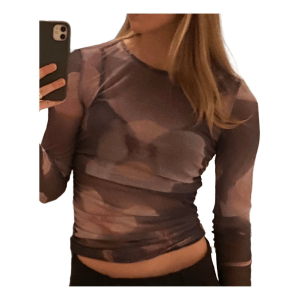 Langærmet mesh top med print