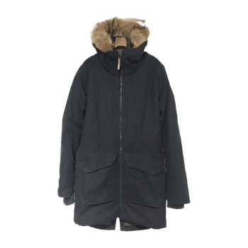 Bench. Navy winter parka with fur hood