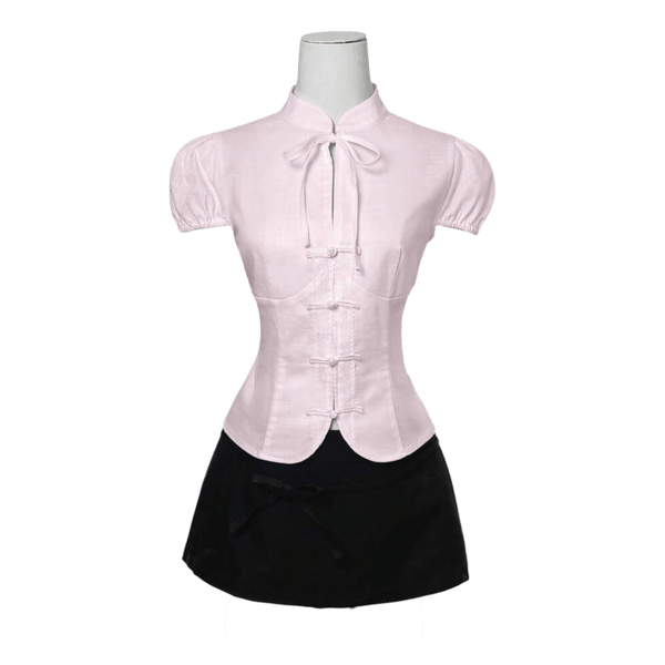 Pink mandarin collar blouse
