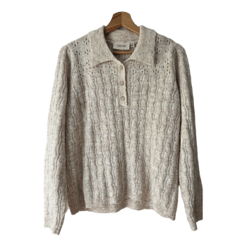 Cream Oat Melange Romantic Jumper  with Jewel Buttons