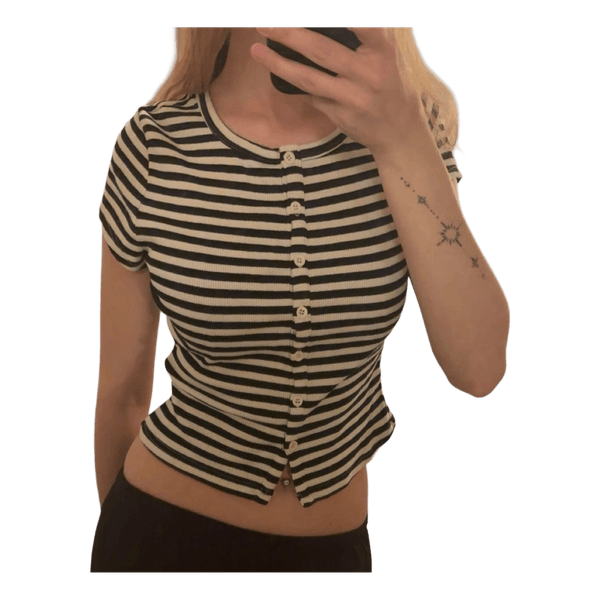 Striped button-front top