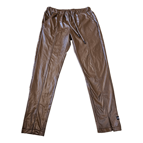 Brown faux leather trousers