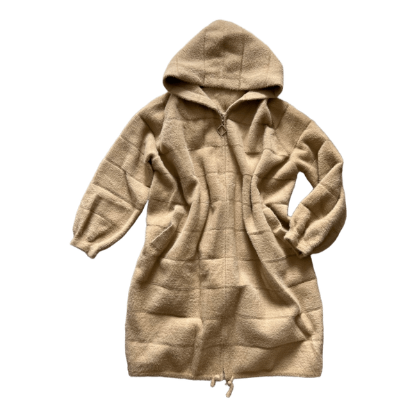 Beige hooded knit cardigan