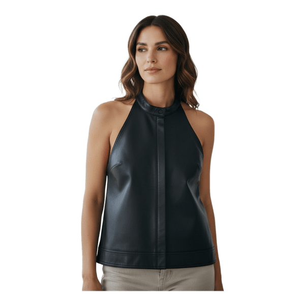Black leather halter top