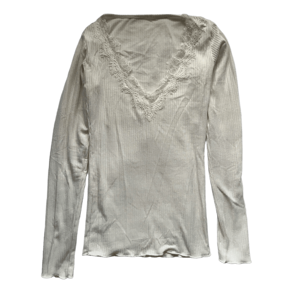 White ribbed long-sleeve top