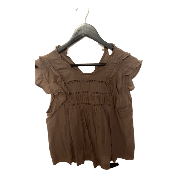 Brun bluse med flæsedetaljer