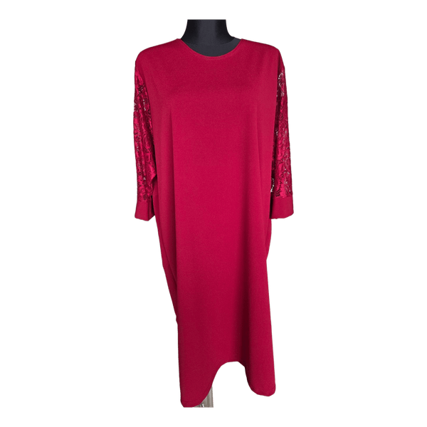 Red lace sleeve dress