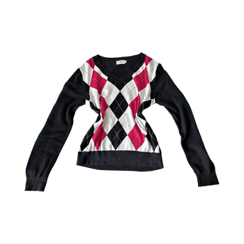 LINE basic v neck knit argyle sweater