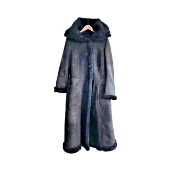 Authentic black sheep skin fur long coat