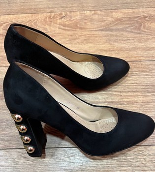 Black suede block heels