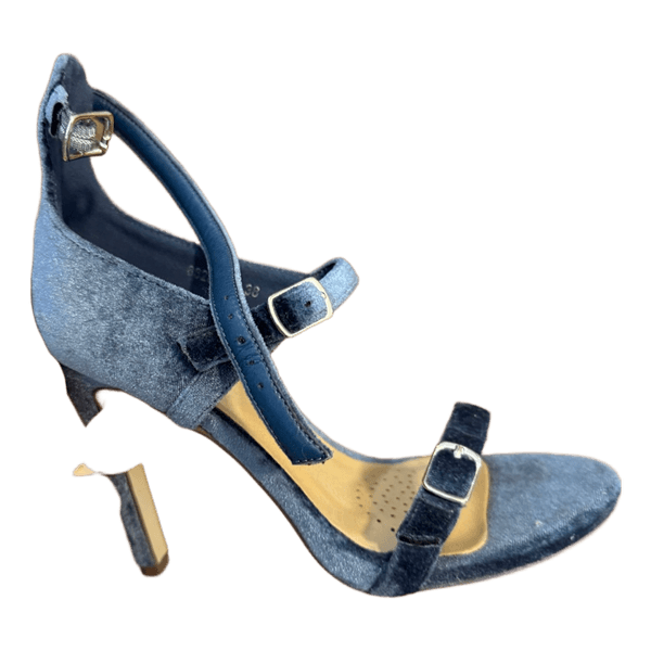 Blue velvet heeled sandals