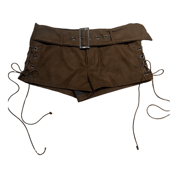 Brown faux leather shorts