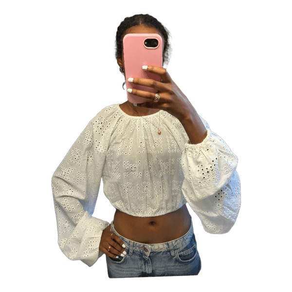 Hvid broderie anglaise bluse