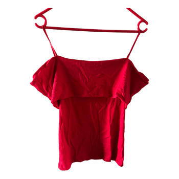 Red ribbed off-shoulder top