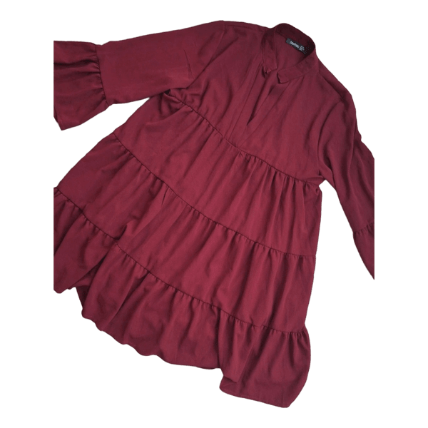 Burgundy tiered smock dress