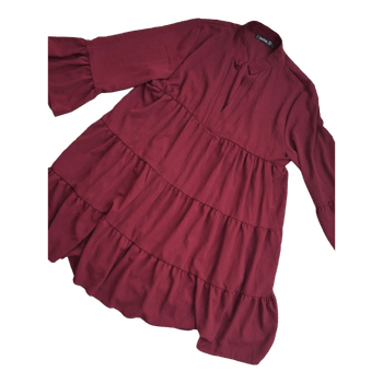 Burgundy tiered smock dress