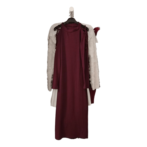 Burgundy ribbed midi dress