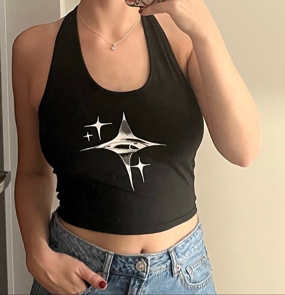 Black halterneck crop top