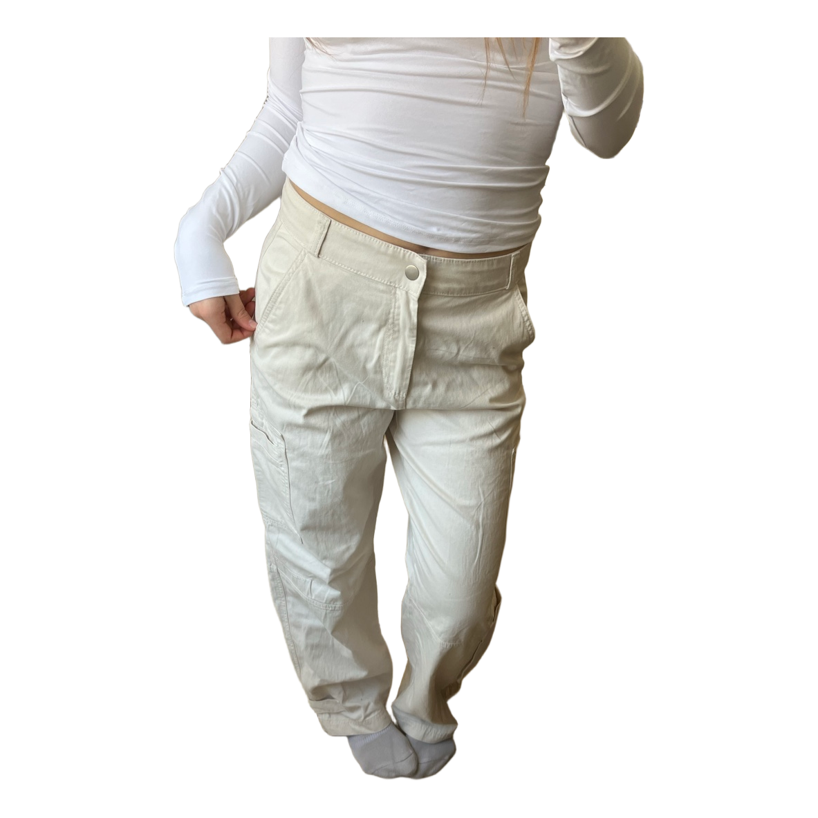 White cotton cargo trousers