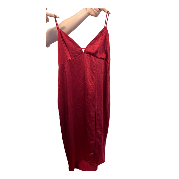 Red satin midi dress