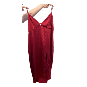 Red satin midi dress