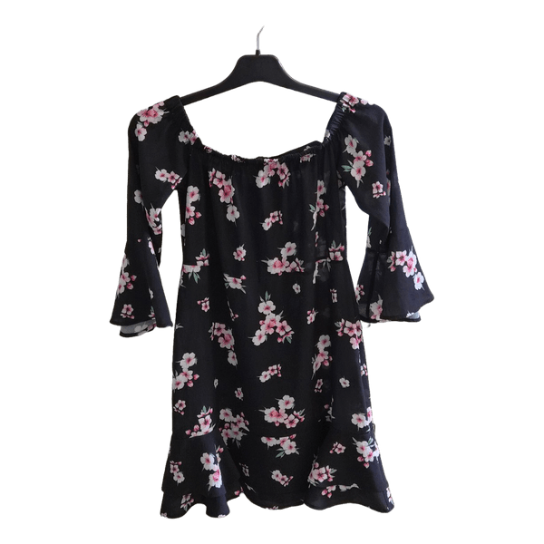 Black floral mini dress