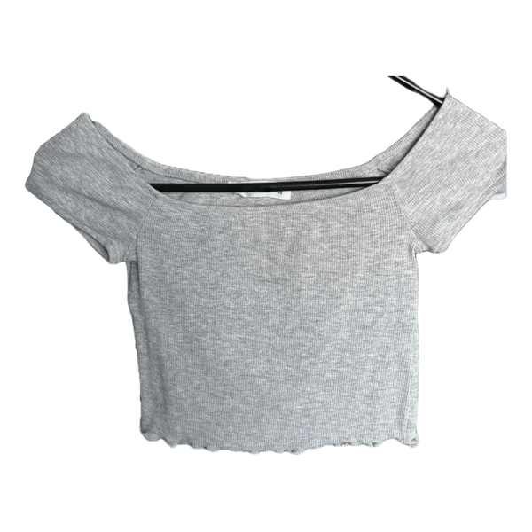 Grey ribbed off-shoulder top