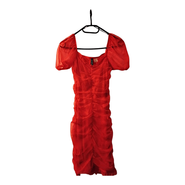 Red ruched mesh dress