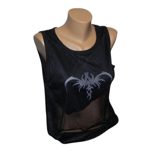 Black graphic mesh top