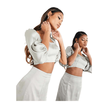 Satin puff sleeve crop top
