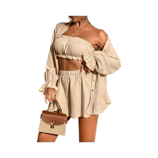 Beige crop top and shorts set