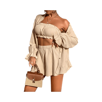 Beige crop top and shorts set