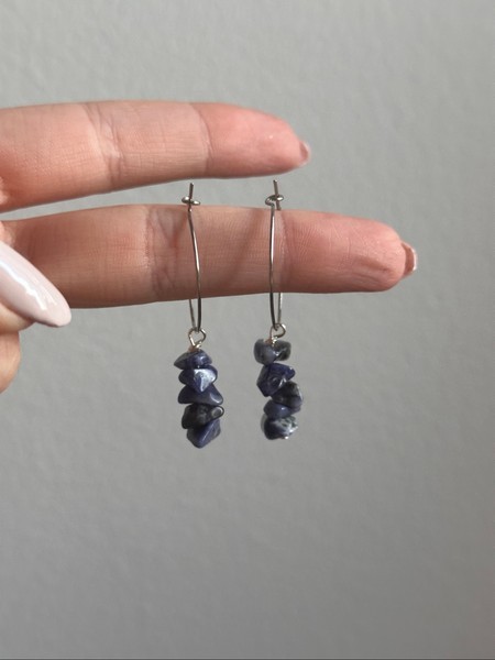 Blue stone hoop earrings