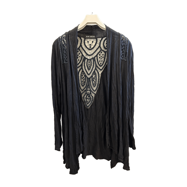 Black long cardigan with lace details