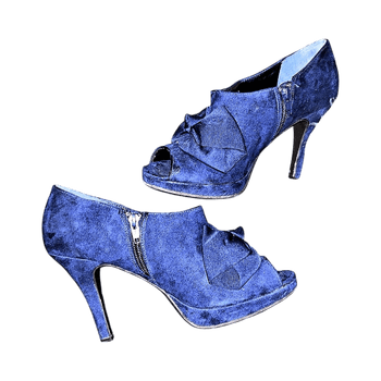 Blue suede peep-toe heels