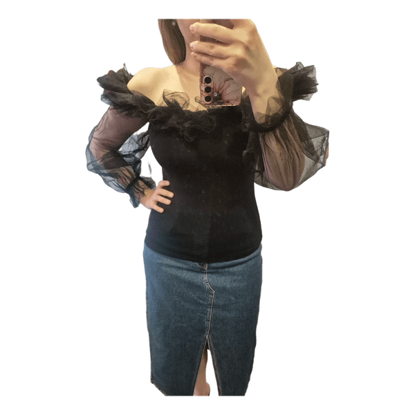 Black ruffled tulle blouse