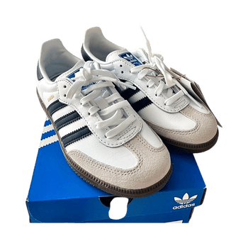 White black kids adidas samba sneakers