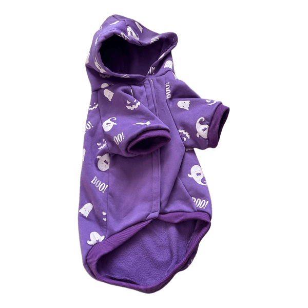 Purple Halloween ghost print pet hoodie