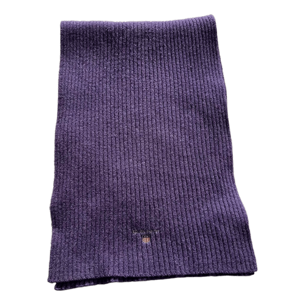 Purple ribbed knit scarf