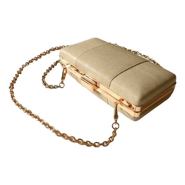 Beige nahkainen iltalaukku