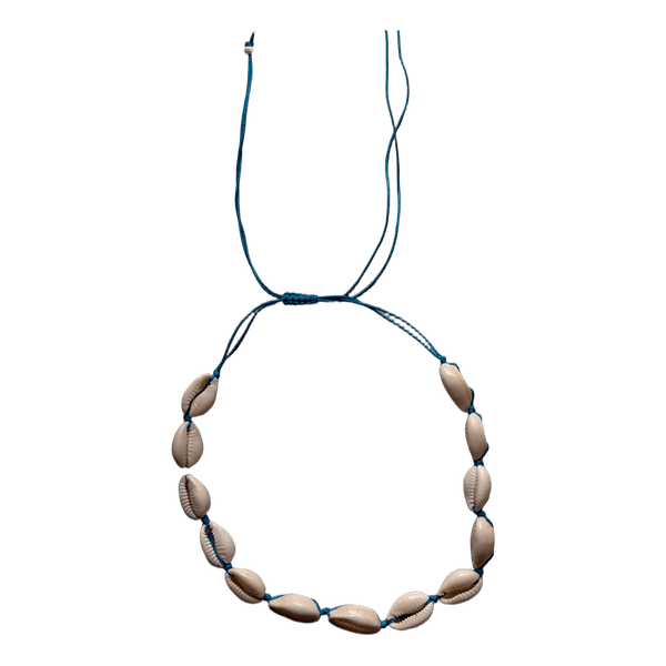 Blue cord cowrie shell necklace