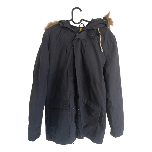 Black hooded parka jacket