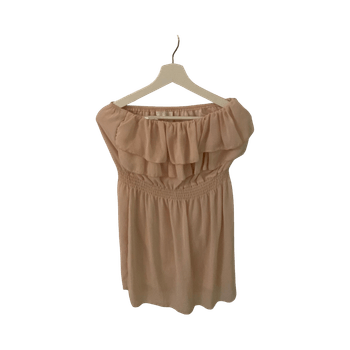 Vaaleanpunainen olkaimeton mekko