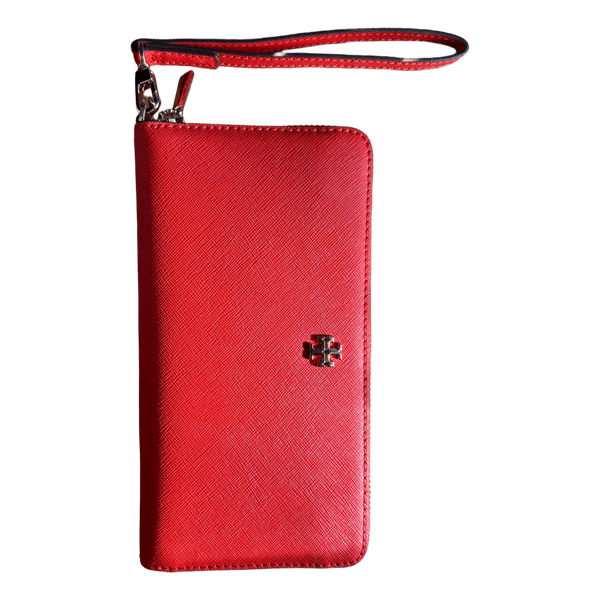 Red leather tory burch wallet
