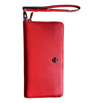 Red leather tory burch wallet