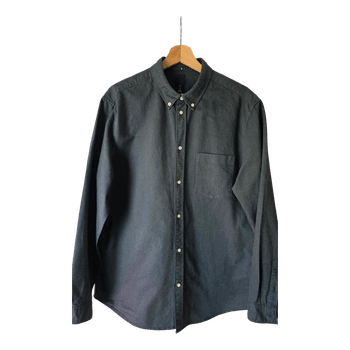 Charcoal black cotton button-down shirt