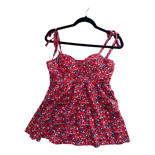 Red floral print silk top