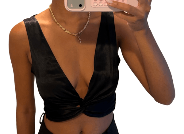 Musta satiininen crop top