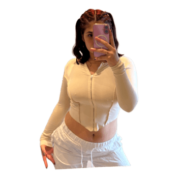 Beige ribbed zip-up top