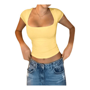 Yellow square neck top